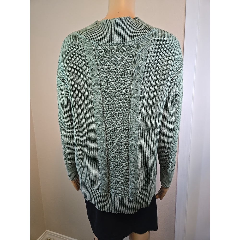 Aerie Women's Green Cable Knit V-Neck Slouchy Long Sleeve Sweater Size Small - Picture 4 of 9